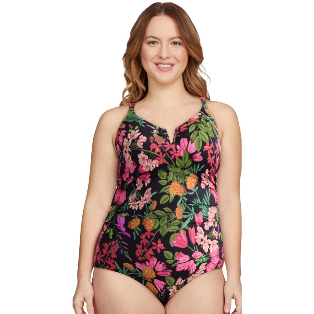 Time and Tru V Wire One Piece Swimsuit, Floral, Medium, NWT